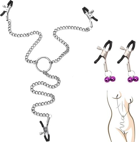 Nipple Clamps with Chain Necklace Non-Piercing Fake Body Ring Stainless Steel Body Jewelry Clips for Women in Saudi Arabia