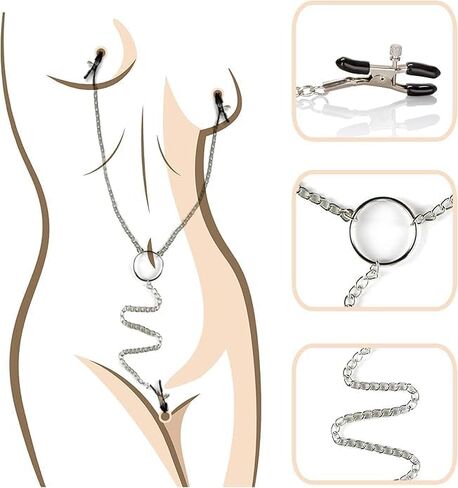 Nipple Clamps with Chain Necklace Non-Piercing Fake Body Ring Stainless Steel Body Jewelry Clips for Women in Saudi Arabia