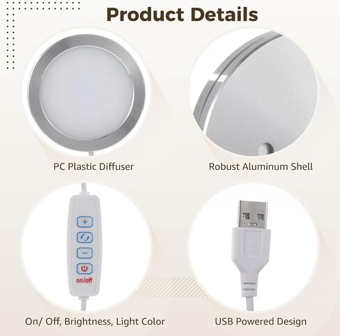 مجموعة مصابيح LED 6 للحرف اليدوية: USB مدعوم بمفتاح، غلاف ألومنيوم، 3 أوضاع ألوان، 10 مستويات سطوع، ظل مطبوع ثلاثي الأبعاد، in Kuwait