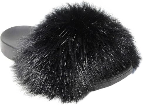 Big Faux Fur Slides, Furry Slippers for Women Fuzzy Fluffy Sandals Shoes in Saudi Arabia