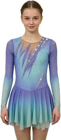 Girl's Professional Performance Competition Figure Skating Clothing in Blue Purple for Competitions and Shows in Saudi Arabia