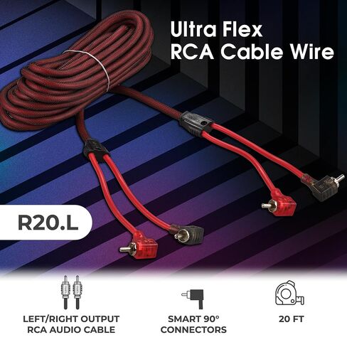 DS18 R20.L 100% نحاس خالٍ من الأكسجين OFC Ultra Flex 2-Channel RCA مع نهايات 90 درجة - كابل صوت مزدوج ملتوي لتقليل الضوضاء لمكبرات الصوت ومكبرات الصوت ومكبرات الصوت - 20 قدمًا in Kuwait