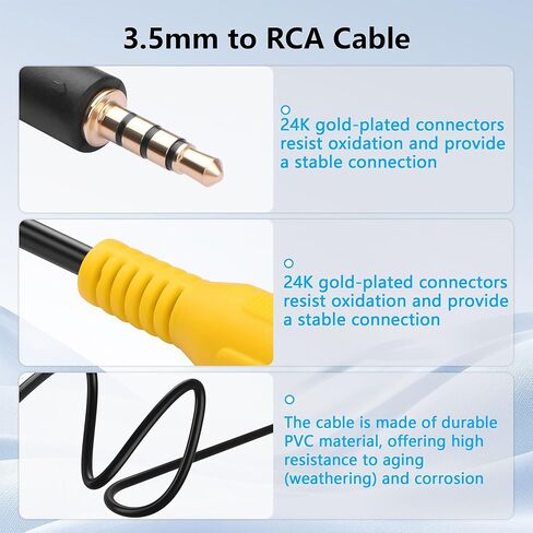 CERRXIAN 3.5 ملم إلى كابل RCA 3.5 ملم 1/8 بوصة ذكر إلى RCA ذكر محول كابل فيديو للسيارة DVR، كاميرات المراقبة، كاميرات داش - 4.92 قدم in Kuwait