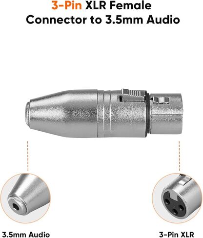 CableCreation 3.5mm to XLR Female Adaptor 2pcs,X LR to 1/8'' Stereo Audio Converter,1/8 inch TRS Stereo Jack Female to 3 Pin XL R Microphone Extender for Camcorder,Mixer,Speaker,Microphone,Amplifier in Kuwait