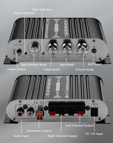 CERRXIAN مضخم صوت ستيريو صغير، 2.1 قناة 20Wx2+40W HiFi AMP Board AUX/RCA مدخل استقبال الصوت المنزلي للمسرح المنزلي، السيارة، البحرية DC12V 3A محول الطاقة in Kuwait