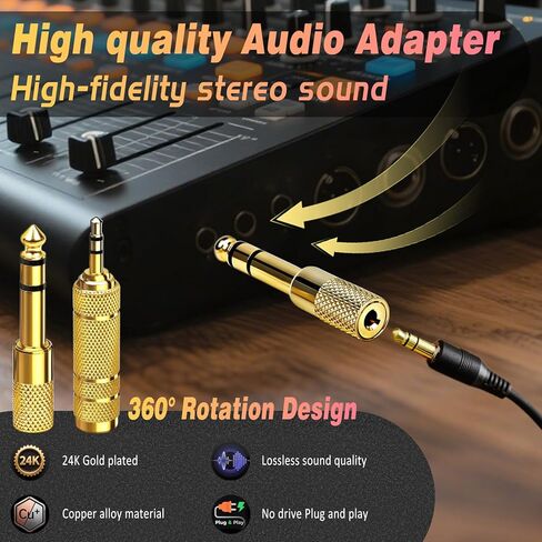 4-Pack Headphone Adapter Set(Gold Plated), 1/8 (3.5mm) and 1/4 (6.35mm) Adapter Stereo(TRS), Audio Jack Converter for Guitar, Amp, Studio, Zero Signal Loss in Kuwait
