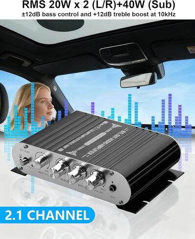 CERRXIAN مضخم صوت ستيريو صغير، 2.1 قناة 20Wx2+40W HiFi AMP Board AUX/RCA مدخل استقبال الصوت المنزلي للمسرح المنزلي، السيارة، البحرية DC12V 3A محول الطاقة in Kuwait