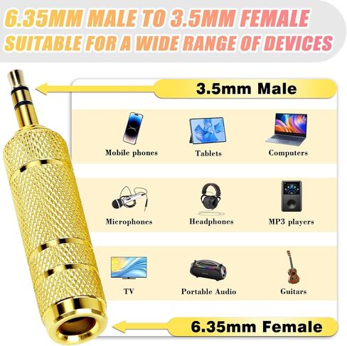 4-Pack Headphone Adapter Set(Gold Plated), 1/8 (3.5mm) and 1/4 (6.35mm) Adapter Stereo(TRS), Audio Jack Converter for Guitar, Amp, Studio, Zero Signal Loss in Kuwait