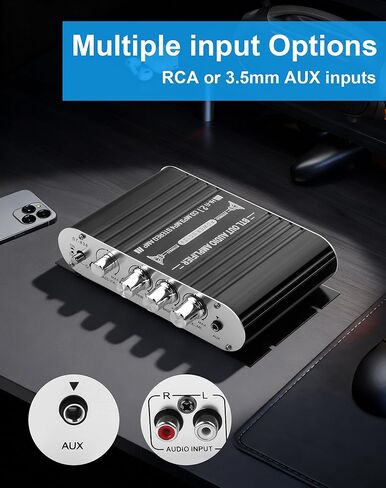 CERRXIAN مضخم صوت ستيريو صغير، 2.1 قناة 20Wx2+40W HiFi AMP Board AUX/RCA مدخل استقبال الصوت المنزلي للمسرح المنزلي، السيارة، البحرية DC12V 3A محول الطاقة in Kuwait