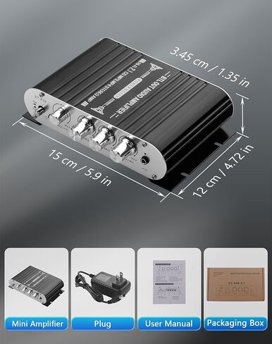 CERRXIAN مضخم صوت ستيريو صغير، 2.1 قناة 20Wx2+40W HiFi AMP Board AUX/RCA مدخل استقبال الصوت المنزلي للمسرح المنزلي، السيارة، البحرية DC12V 3A محول الطاقة in Kuwait