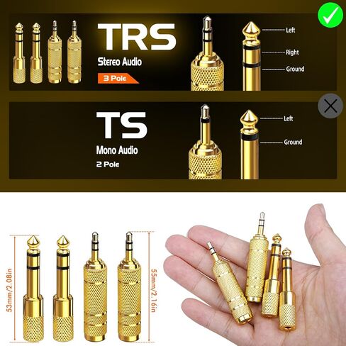 4-Pack Headphone Adapter Set(Gold Plated), 1/8 (3.5mm) and 1/4 (6.35mm) Adapter Stereo(TRS), Audio Jack Converter for Guitar, Amp, Studio, Zero Signal Loss in Kuwait