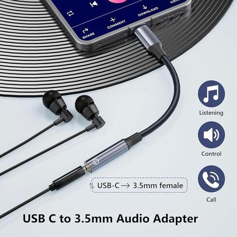 USB C to 3.5mm Headphone Jack Adapter Nylon Braided Audio Dongle Adapter for Phone 16 & Smartphones, Universal Fit in Kuwait