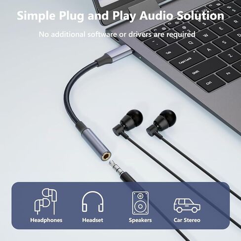 USB C to 3.5mm Headphone Jack Adapter Nylon Braided Audio Dongle Adapter for Phone 16 & Smartphones, Universal Fit in Kuwait