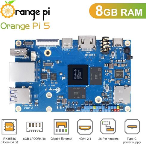 Orange Pi 5 8G Rockchip RK3588S 8 Core 64 Bit Single Board Computer, 2.4GHz Frequency Open Source Development Board Mini PC Desktop Run Orange Pi OS, Android12, Debian11 in Kuwait