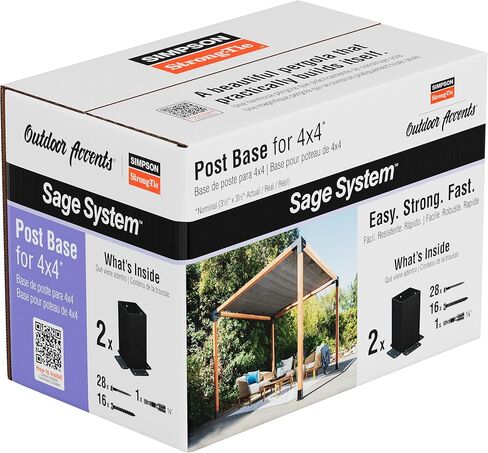 Simpson Strong-Tie SAGE-B66-KT2 Outdoor Accents Sage System Black Powder-Coated Post Base for 6x6 Lumber with Included Color-Matched Connector Screws (Pack of 2) in Saudi Arabia