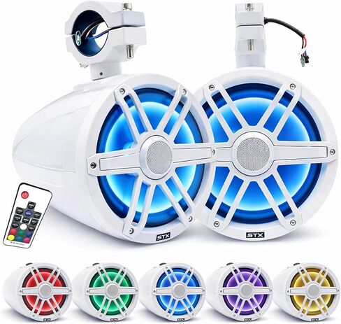 STX Audio STX80MTW 8-Inch Marine Wakeboard Tower Speaker - 800W Power, RGB LED Lighting, Durable Marine-Grade Build - Perfect for Boats & Off-Road Vehicles in Kuwait