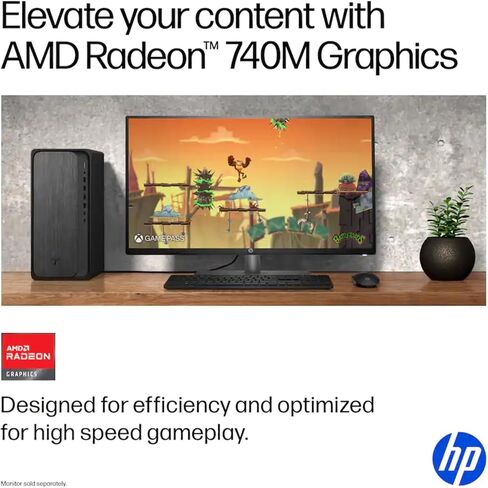 كمبيوتر مكتبي HP OmniDesk - AMD 8-Cores Ryzen 5 - رسومات Radeon 740M - دعم الشاشة الرباعية - Wi-Fi 6 - ذاكرة DDR5 سعة 32 جيجابايت - تخزين 3 تيرابايت (2 تيرابايت SSD و1 تيرابايت HDD) - لوحة مفاتيح وماوس لاسلكيان in Kuwait