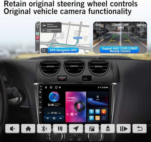 8 Core 4+32G Car Radio for Nissan Altima 2008 2009 2010 2011 2012 Manual AC with Wireless CarPlay Android Auto, 9 inch HD Touchscreen Car Stereo Player with Backup Camera, AMFMRDS, AUX, DSP, SWC in Kuwait
