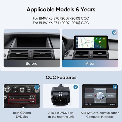 ستيريو سيارة لسيارة BMW X5 X6 E70 E71 (2007-2010) نظام CCC، نظام CarPlay اللاسلكي Android Auto Upgrade Factory Radio Bluetooth WiFi 1920 * 720p IPS Touch Screen GPS Navigation (12.3 بوصة 2007-2010) in Kuwait