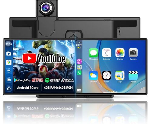 شاشة QLED Carplay مقاس 10.25 بوصة للسيارة Android 8Core 4G+64G Apple CarPlay وشاشة Android Auto مع Net-Flix YouTube Google Play 1080P كاميرا أمامية وخلفية مقسمة شاشة GPS للتحكم الصوتي 10.25 بوصة (4+64 جيجابايت) in Kuwait