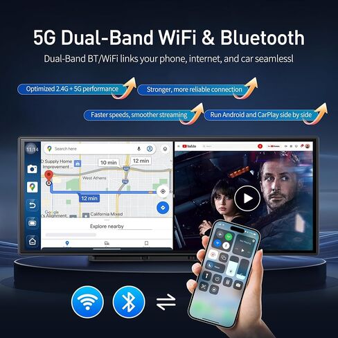 شاشة QLED Carplay مقاس 10.25 بوصة للسيارة Android 8Core 4G+64G Apple CarPlay وشاشة Android Auto مع Net-Flix YouTube Google Play 1080P كاميرا أمامية وخلفية مقسمة شاشة GPS للتحكم الصوتي 10.25 بوصة (4+64 جيجابايت) in Kuwait