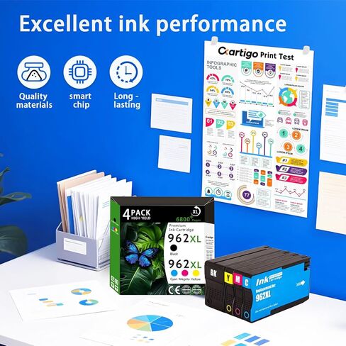962XL High Yield Ink Cartridges Compatible for Combo Pack HP 962XL HP962 HP962XL Replacement for OfficeJet Pro 9015e 9010 9025e 9010e 9012 9015 9018 9020 Printers (Black/Cyan/Magenta/Yellow 4-Pack) in Kuwait