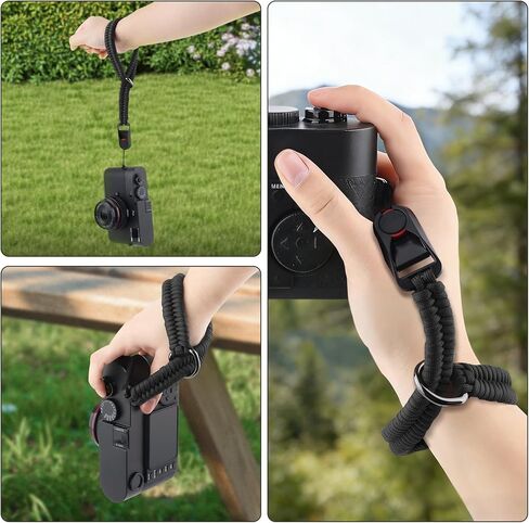 حزام معصم الكاميرا، حزام يد عالمي مع 4 موصلات مرساة سريعة التحرير، حبل معصم مجدول لكاميرات DSLR والكاميرا بدون مرآة، حبل باراكورد بطول قابل للتعديل وحلقة على شكل حرف D من الألومنيوم in Kuwait