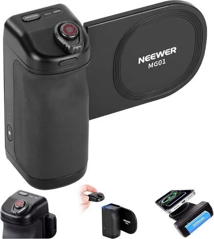 NEEWER Magnetic Phone Camera Grip Compatible with MagSafe iPhone Samsung Wireless Charging, Ergonomic Handle Holder with 3500mAh Battery & Detachable Remote for Tripod Mount Video Recording, MG01 in Kuwait