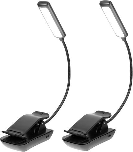 PRETYZOOM قطعتان من مصباح مشبك الموسيقى LED القابل لإعادة الشحن ومصباح طاولة القراءة بجانب السرير، أسود، مصباح متعدد الوظائف للموسيقى الورقية والقراءة الليلية in Kuwait