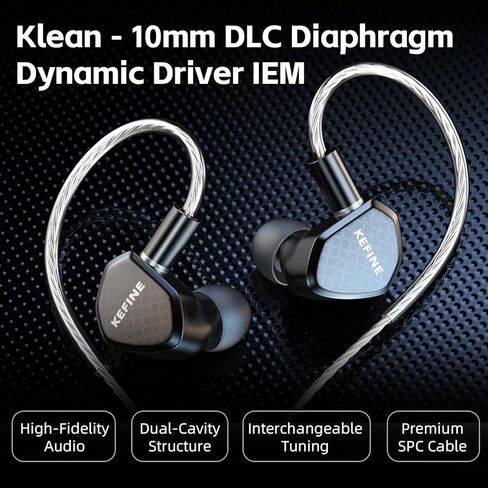 Klean in Ear Monitor, Wired Gaming Earbud, 10mm DLC Diaphragm Dynamic Driver, Wired Earbuds with Interchangeable Tuning Nozzles, HiFi IEM for Audiophile, Musician & Gaming (Black, 3.5mm) in Saudi Arabia