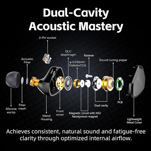Klean in Ear Monitor, Wired Gaming Earbud, 10mm DLC Diaphragm Dynamic Driver, Wired Earbuds with Interchangeable Tuning Nozzles, HiFi IEM for Audiophile, Musician & Gaming (Black, 3.5mm) in Saudi Arabia