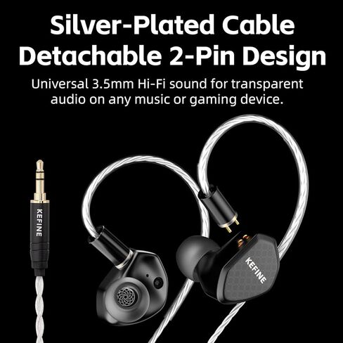 Klean in Ear Monitor, Wired Gaming Earbud, 10mm DLC Diaphragm Dynamic Driver, Wired Earbuds with Interchangeable Tuning Nozzles, HiFi IEM for Audiophile, Musician & Gaming (Black, 3.5mm) in Saudi Arabia