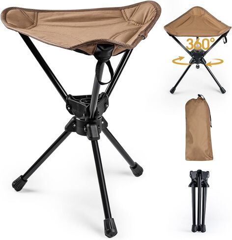 Folding Hunting Stool 360° Swivel Tripod Chair, Portable Camping Stool with Storage Bag, Folding Steel Frame Chair for Hunting Blind, Fishing, Hiking, Travel Khaki in Kuwait