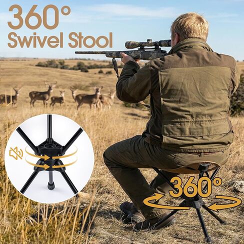 Folding Hunting Stool 360° Swivel Tripod Chair, Portable Camping Stool with Storage Bag, Folding Steel Frame Chair for Hunting Blind, Fishing, Hiking, Travel Khaki in Kuwait