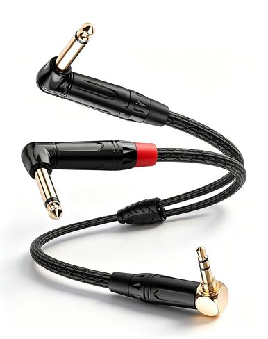 CERRXIAN 3.5mm TRS to Dual 6.35mm TS Mono Y-Cable, 90 Degree 1/8" Stereo Male to 90 Degree 1/4" Mono Male Audio Splitter Cord for Mixer, Amplifier, Home Stereo, Guitar Amp - 0.3M/1FT in Saudi Arabia