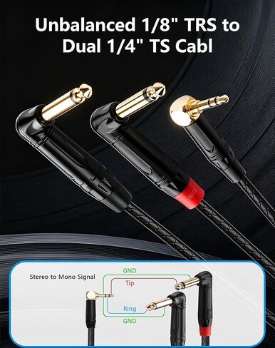 CERRXIAN 3.5mm TRS to Dual 6.35mm TS Mono Y-Cable, 90 Degree 1/8" Stereo Male to 90 Degree 1/4" Mono Male Audio Splitter Cord for Mixer, Amplifier, Home Stereo, Guitar Amp - 0.3M/1FT in Saudi Arabia