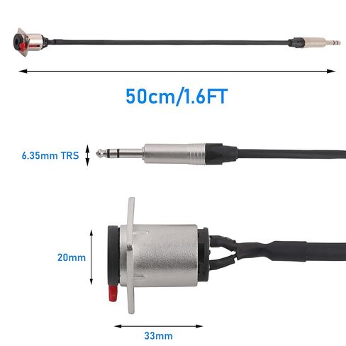 2Pcs 6.35mm 1/4" Panel Mount TRS Female to Male Speaker Headphone Extension Cable, D-Type TRS 3Pole Male to Female Stereo Connector Cable(1.6FT) in Kuwait