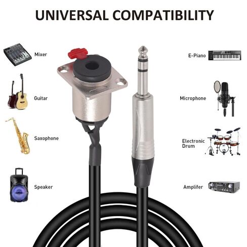 2Pcs 6.35mm 1/4" Panel Mount TRS Female to Male Speaker Headphone Extension Cable, D-Type TRS 3Pole Male to Female Stereo Connector Cable(1.6FT) in Kuwait
