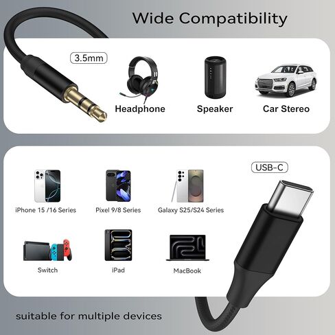 كابل مقبس صوت Aux من Meliya USB C إلى 3.5 مم (عبوة من قطعتين، 3.3 قدم)، سلك ستيريو للسيارة من النوع C إلى 3.5 مم متوافق مع iPhone 16/15 Pro، وGalaxy S25 S24 S23 S22 Ultra، وiPad Pro، وPixel 9 8 7 Pro in Kuwait