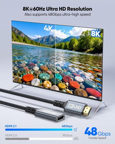 8K HDMI Extension Cable 6FT, 48Gbps HDMI 2.1 Extender Adapter in Saudi Arabia