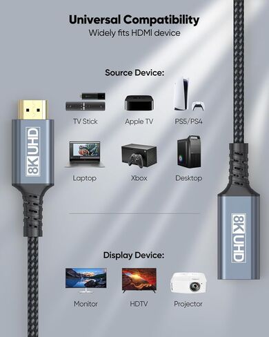 8K HDMI Extension Cable 6FT, 48Gbps HDMI 2.1 Extender Adapter in Saudi Arabia