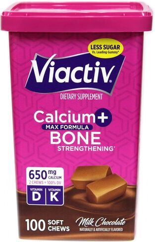 Viactiv Calcium Vitamin D Supplement Soft Chews Milk Chocolate Chews Calcium Dietary Supplement For Bone Health 100 Count Multi in Kuwait