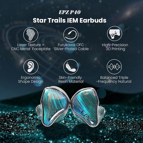 EPZ P40 in Ear Monitor Hi-Fi Earbuds 2DD+1Planar+1PZT Ceramic Hybrid Drivers IEM Headphones 3.5/4.4mm Jack Replaceable Copper Silver-Plated Cable for Musician Audiophile in Kuwait