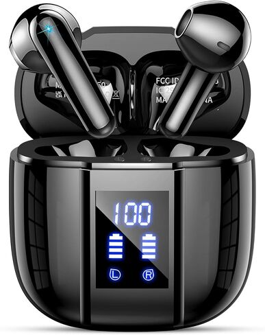 Wireless Earbuds, Bluetooth 5.4 Headphones, 48H+, Stereo Ear Buds, LED Display Earphones with Mic, IP7 Waterproof In EarBud, Comfort Fit, Bluetooth Earbuds for Phone Android iOS, Sport, Walk, Black in Kuwait