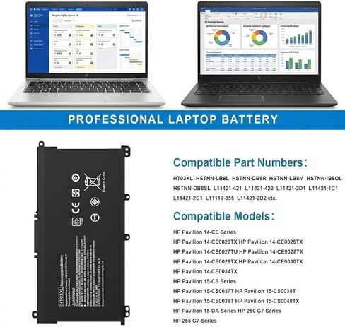 بطارية كمبيوتر محمول HT03XL L11119-855 متوافقة مع HP Pavilion 15-DA 15-DB 15-DW 15-DY 14-CE 14-CF 14-DF 17-by 17-CA Series 15-CS0053CL 15-DW0033NR 15-DA0014DX L11421-542 L11421-2C2 HSTNN-DB8R in Kuwait