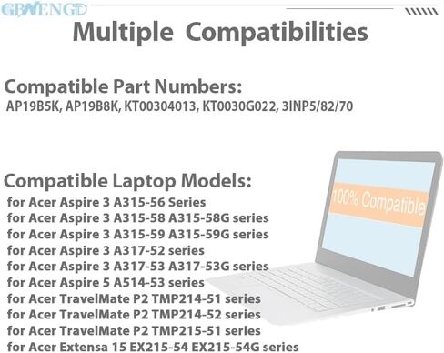 AP19B5K AP19B8K استبدال بطارية الكمبيوتر المحمول لشركة أيسر أسباير 3 A315-24P A314-35 A315-56 A315-57 A315-57G A315-58G A315-59 A315-59G A317-52 A317-53 A317-53G أسباير 5 A514-53 اكستينسا EX215-54 EX215-54G in Kuwait