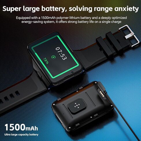 LOKMAT 2.88" Large Screen 4G SIM Card Smart Watch, Android 11 Smartwatch with Phone Call, 6GB+128GB Dual Cameras, Detachable Watch Head,1500mAh Sport WiFi Bluetooth GPS Smart Watches(Black) in Saudi Arabia
