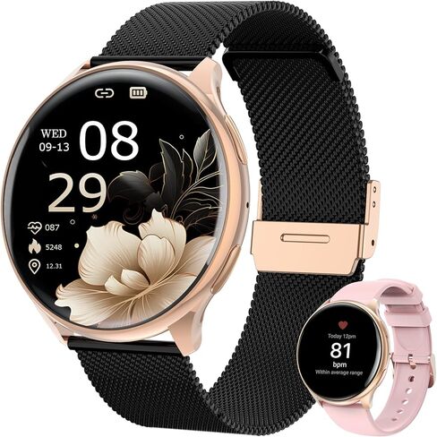 Smart Watches for Women, 1.39" Fitness Tracker with Heart Rate, SpO2, Blood Pressure, Sleep Monitor, Make & Answer Calls, 110+ Sport Modes, Compatible with iPhone & Android (Black Gold) in Kuwait