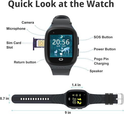 4G Kids Smart Watch Boys with GPS Tracker Location Video Call Cell Phone SOS Calling Voice Chat Camera Alarm Clock Touch Screen SmartWatch Gifts for Age 5-12 Kids (Black) in Saudi Arabia