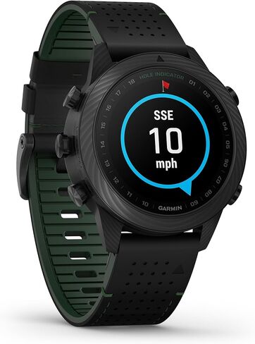 ساعة ذكية Garmin MARQ Golfer (Gen 2) Carbon Edition، حافظة من ألياف الكربون المصهورة، عدسة ياقوتية، شاشة AMOLED، ميزات جولف متقدمة وعلبة افتراضية، حزام هجين أسود، 010-02722-20 (متجدد) in Kuwait